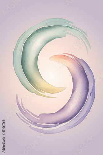 The image is a watercolor painting of two curved lines that form the letter 