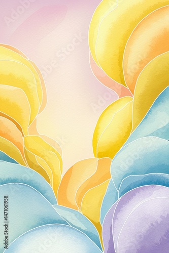 A painting of a tree with yellow and blue leaves