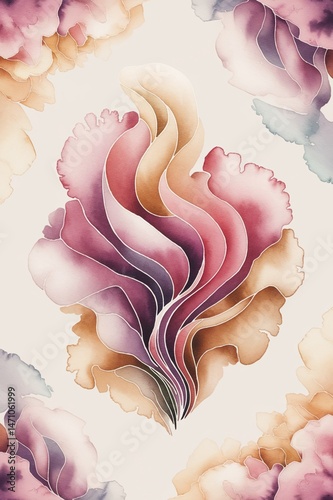 A painting of a flower with a yellow flame in the middle