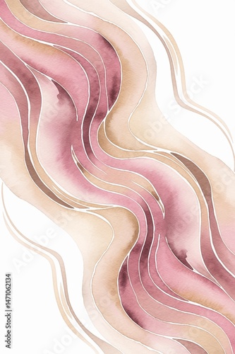 A watercolor painting of a pink and brown wave