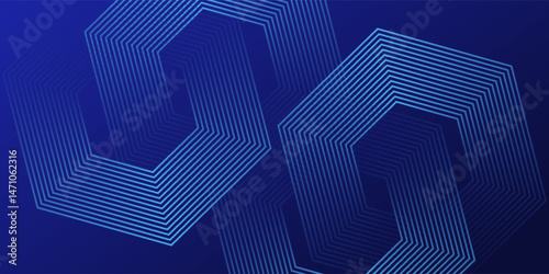 Digital futuristic technology concept with hexagons. Digital hexagonal blue abstract background. Geometric stripe line art design for poster, brochure, cover, banner, website