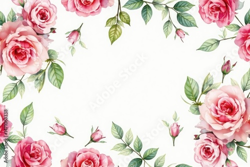 Delicate watercolor roses & leaves, repeating pattern, watercolor flowers, print