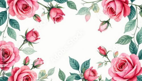 Delicate watercolor roses & leaves, repeat seamlessly , fabric, background, wallpaper