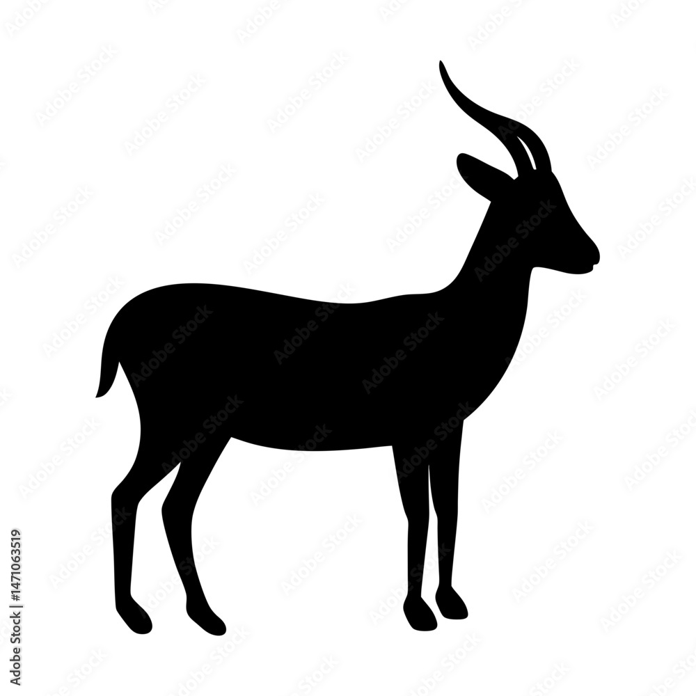 Fototapeta premium Silhouette illustration of a single standing gazelle on a white background