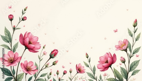 Elegant botanical illustration with delicate floral elements on a light background Perfect for wallpaper or fabric , spring, classic