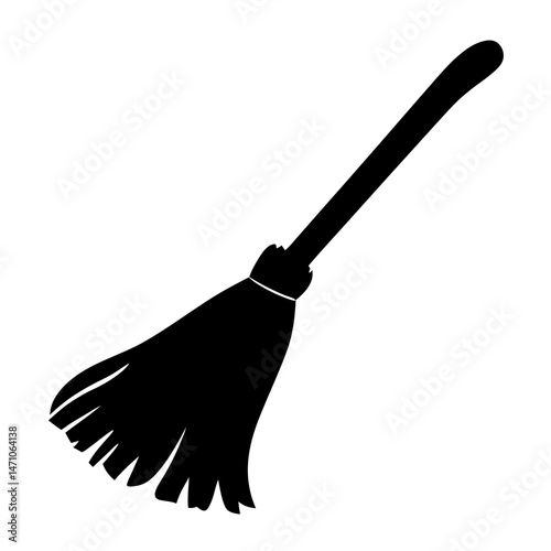 Black Silhouette of a Witch's Broomstick Perfect for Halloween Graphics and Designs