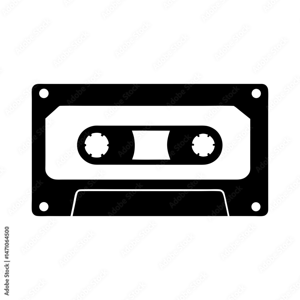 Obraz premium Classic black and white audio cassette tape illustration on white background