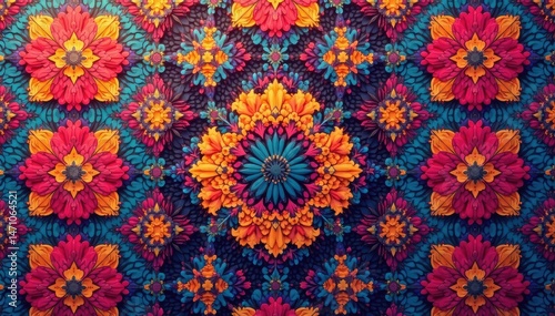 Geometric textile design, repeating shapes and colors, square, triangle, vector