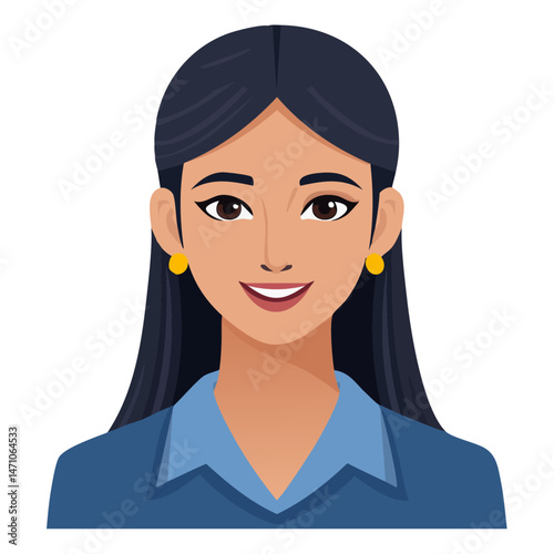 Flat Vector. Portrait of only one Woman. Simple Background.
