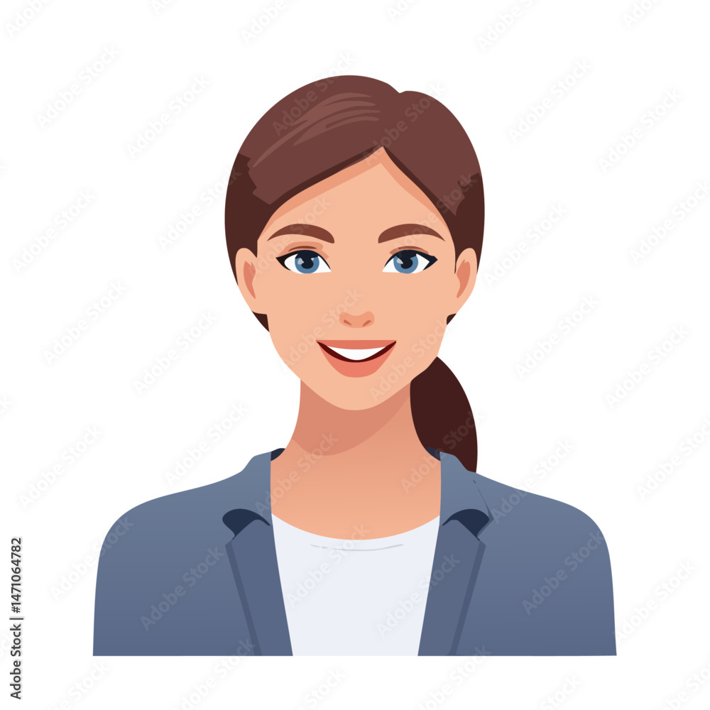 Flat Vector. Portrait of only one Woman. Simple Background. Flat Vector. Portrait of only one Woman. Simple Background.