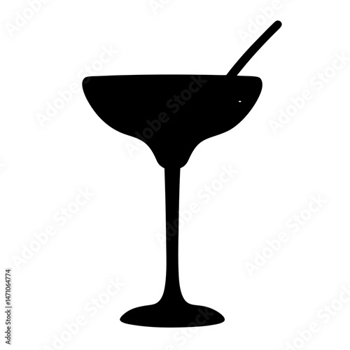 Elegant Black Silhouette of a Cocktail Glass with Straw Illustration