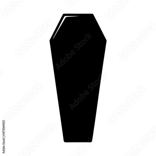 Eerie black coffin silhouette isolated against a white background with smooth edges