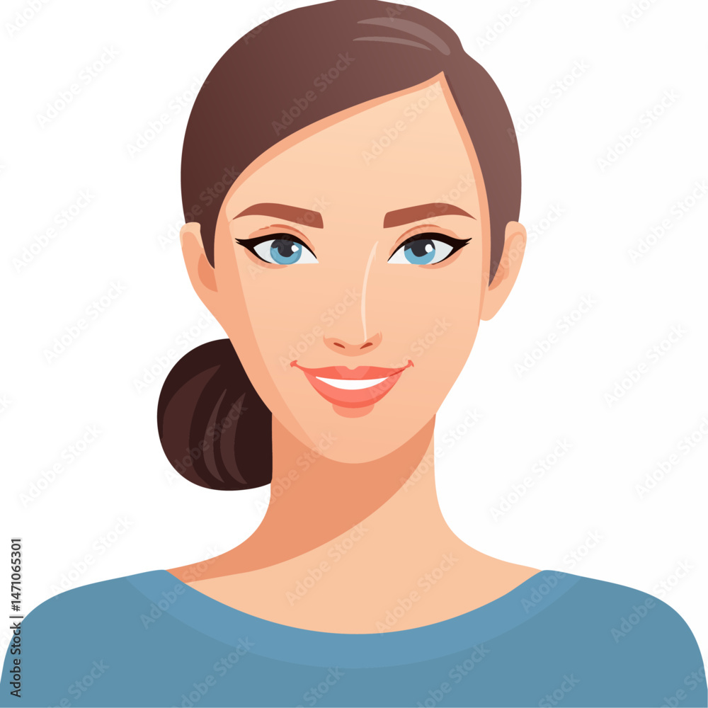 Flat Vector. Portrait of only one Woman. Simple Background. Flat Vector. Portrait of only one Woman. Simple Background.