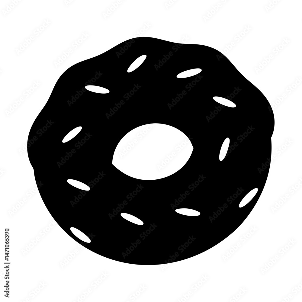 Fototapeta premium Silhouette donut with sprinkles against a white background creates graphic simplicity