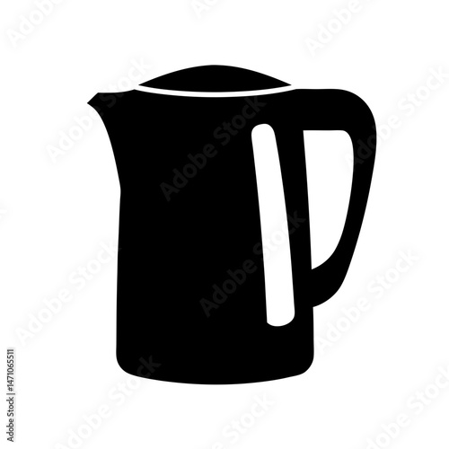 Stylized silhouette of an electric kettle in black and white design