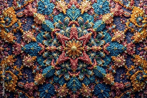 Intricate geometric textile design on textured backdrop, trend, element