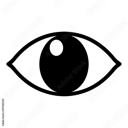 Stylized Black and White Eye Icon with Pupil and Reflection Design
