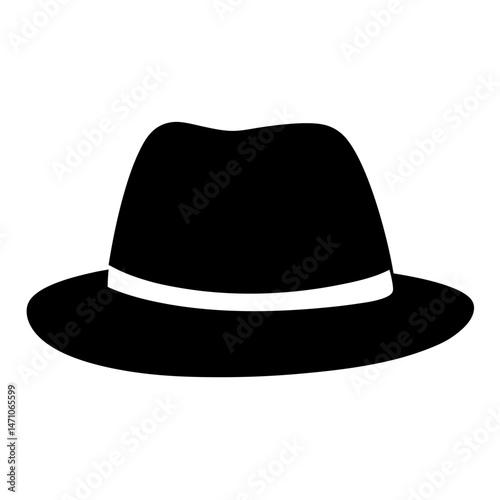 Vintage Black Fedora Hat with White Band Classic Headwear Silhouette
