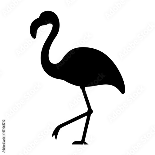 Silhouette of a flamingo walking gracefully on a white background artwork