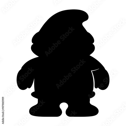 Black silhouette of a cartoon character with a pointy hat and round body