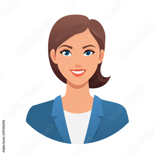 Flat Vector. Portrait of only one Woman. Simple Background.