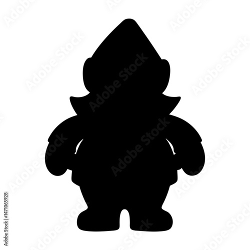 Silhouette of a friendly gnome figure in a pointy hat standing up