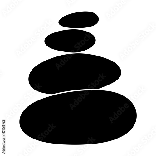 Black stones stacked in zen balance on a white isolated background