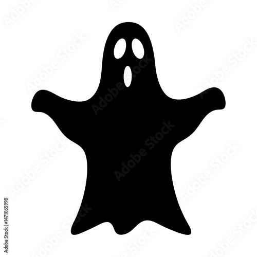Black and white spooky ghost with oval eyes, ready for Halloween