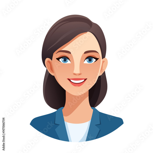 Flat Vector. Portrait of only one Woman. Simple Background.