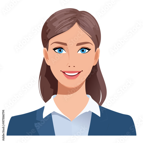 Flat Vector. Portrait of only one Woman. Simple Background.