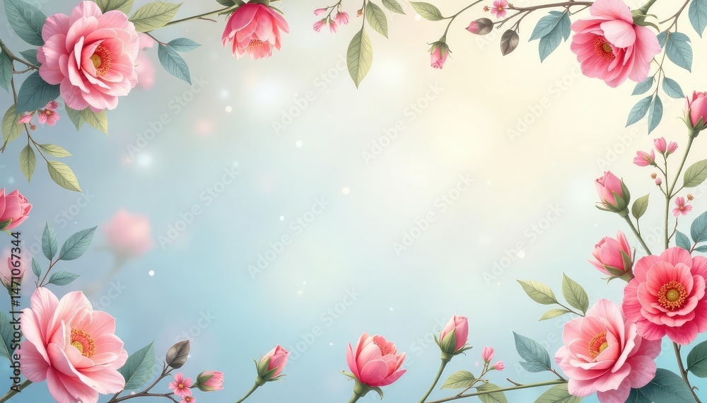 Fototapeta premium Subtle pastel floral repeating design, soft focus for calming feed , floral, boho, white