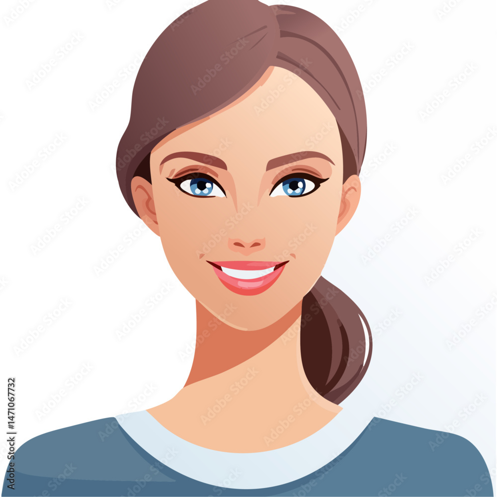 Flat Vector. Portrait of only one Woman. Simple Background. Flat Vector. Portrait of only one Woman. Simple Background.