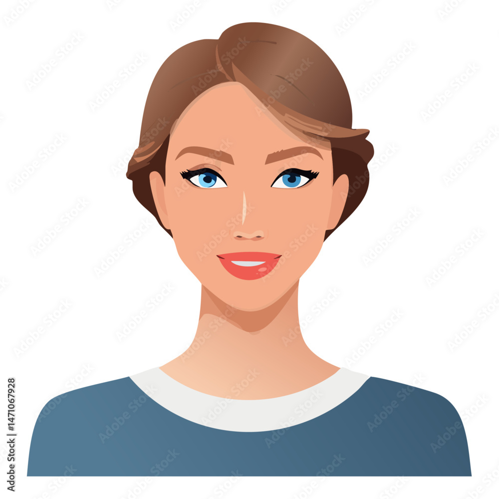 Flat Vector. Portrait of only one Woman. Simple Background. Flat Vector. Portrait of only one Woman. Simple Background.
