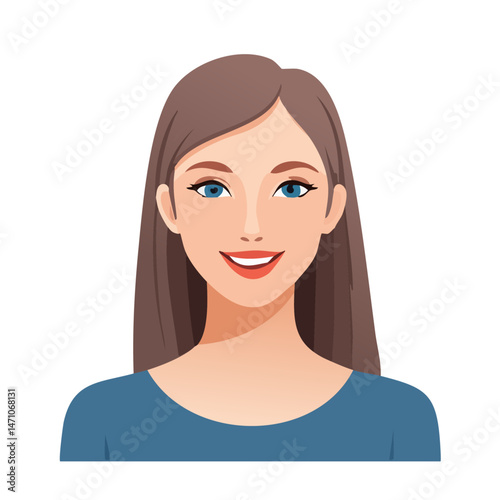 Flat Vector. Portrait of only one Woman. Simple Background.