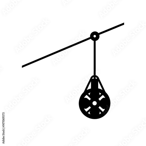zip line pulley silhouette on white background  