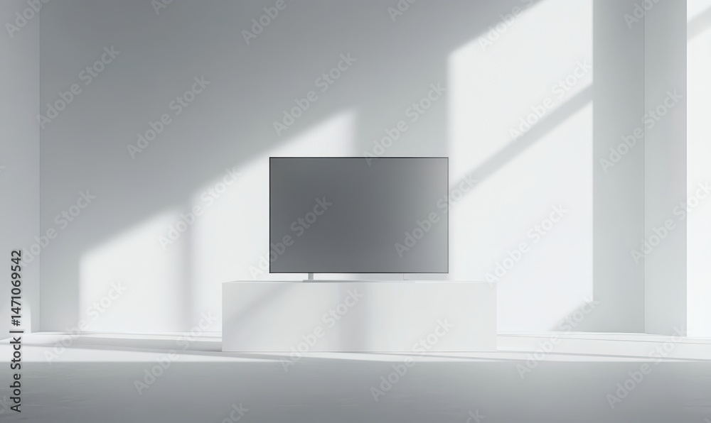 Modern TV on a pedestal in a bright room Modern TV on a pedestal in a bright room