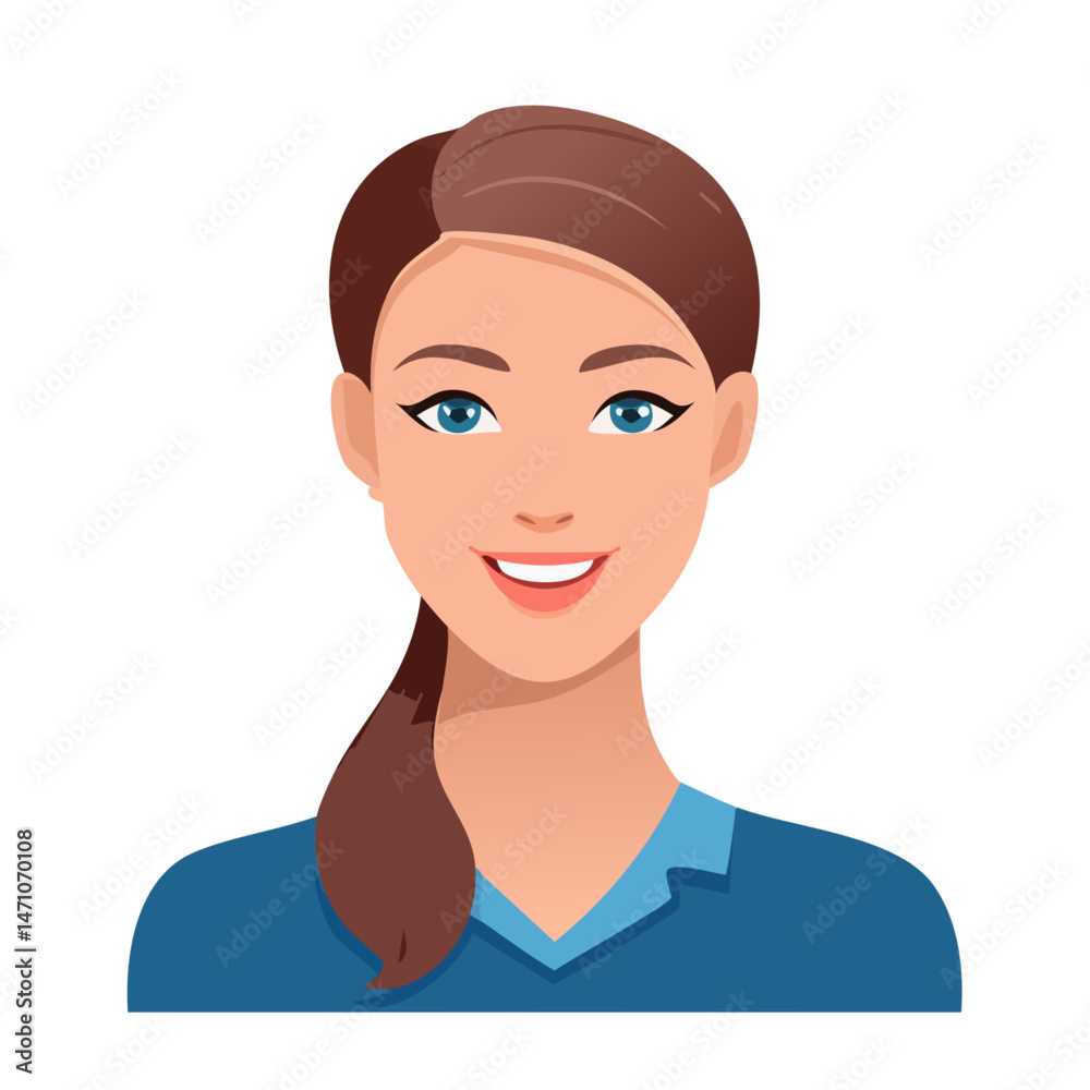 Flat Vector. Portrait of only one Woman. Simple Background. Flat Vector. Portrait of only one Woman. Simple Background.
