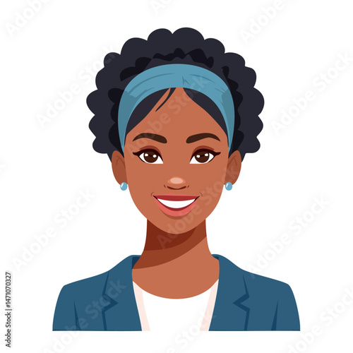 Flat Vector. Portrait of only one Woman. Simple Background.