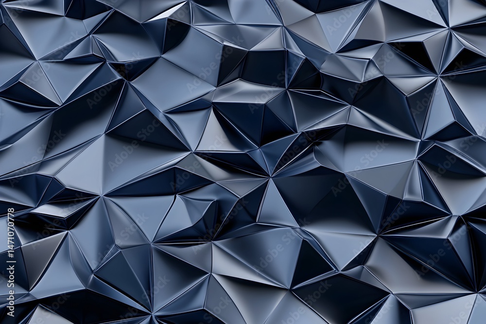 Obraz premium A dark blue, abstract, geometric pattern made of repeating, irregular, three-dimensional, angular shapes