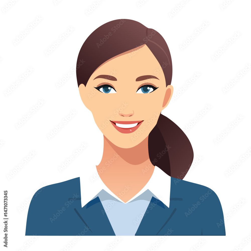 Flat Vector. Portrait of only one Woman. Simple Background.