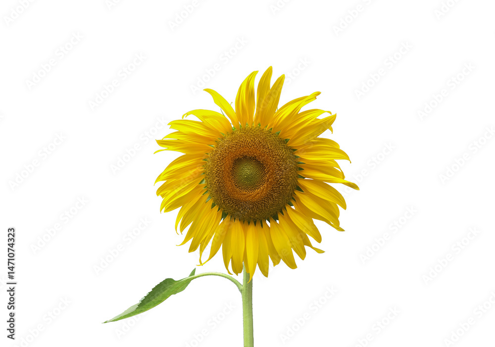 Obraz premium Isolated sunflower plants, flower head, leaf and top on transparent background.