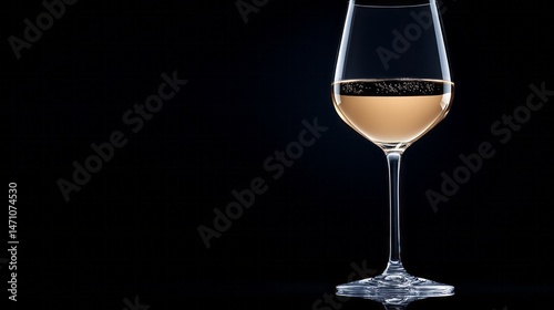 Elegant wine glass filled with ros? wine against a black backdrop.