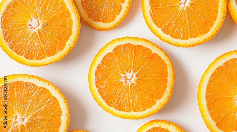 Fototapeta premium Bright Orange Fruit Slices on White Background