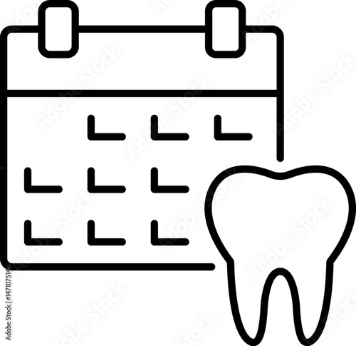Tooth by Calendar Minimalistic Thin Icon for Web and Graphic Design, Apps, Banners, Social Network and Cards