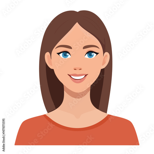 Flat Vector. Portrait of only one Woman. Simple Background.