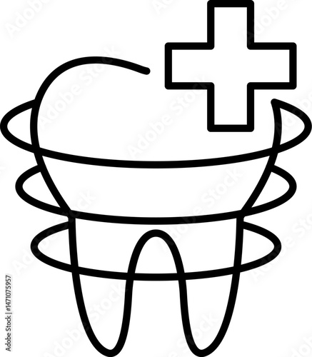 Medical Cross over Tooth Thin Line Icon for Web Sites, Books, Cards, Apps