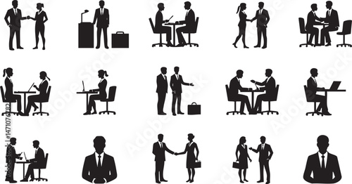 Business People Silhouettes in Various Interactions