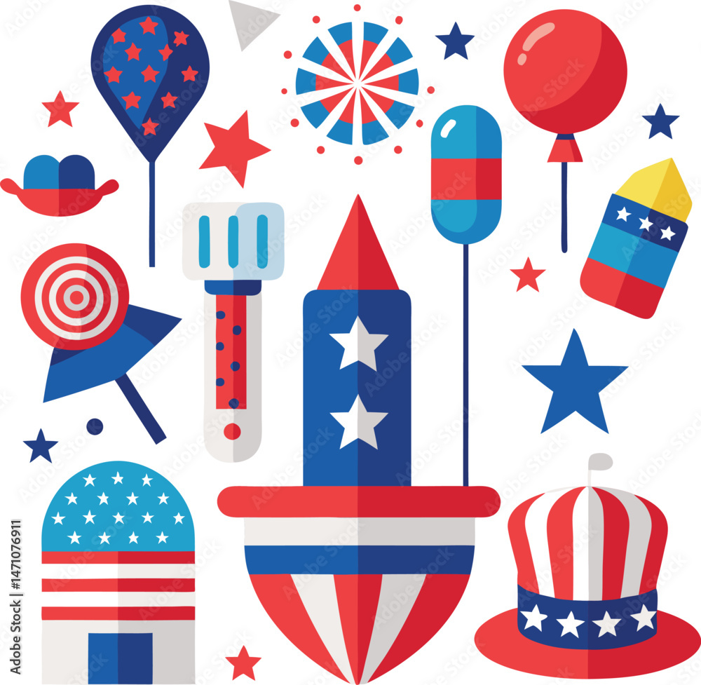 Obraz premium USA Pride and Celebration 4th of July Party Illustration – American Flag Themed Decor Vector.