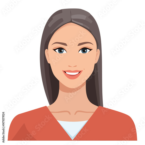 Flat Vector. Portrait of only one Woman. Simple Background.
