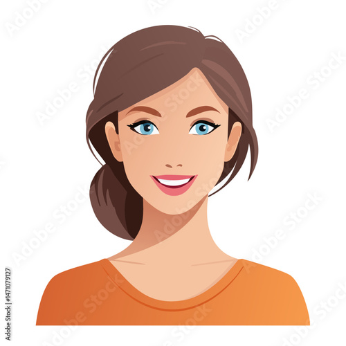 Flat Vector. Portrait of only one Woman. Simple Background.